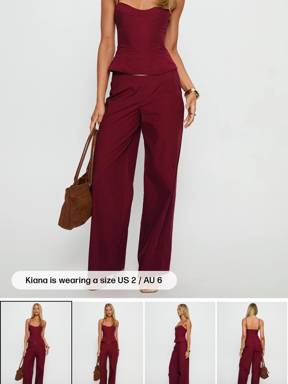 Princess Polly Wide-Leg Matching Set in Deep Burgundy